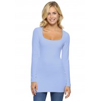 T-shirt long col carré doublé devant manches longues en viscose