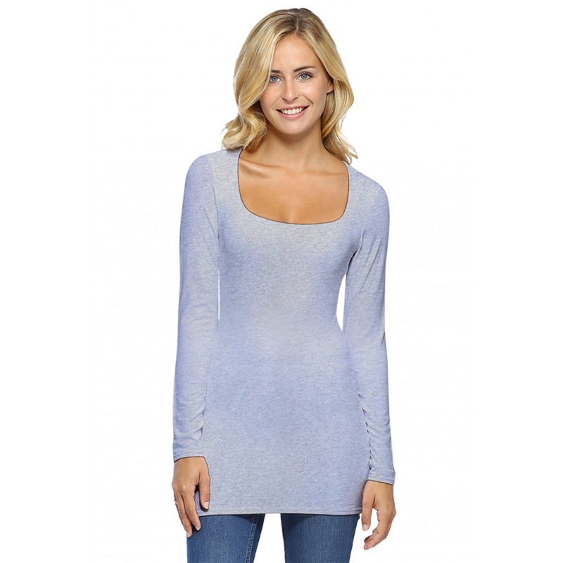 T-shirt long col carré doublé devant manches longues en viscose T-shirt long col carré doublé devant manches longues en viscose