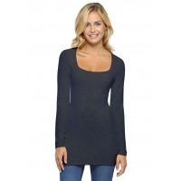T-shirt long col carré doublé devant manches longues en viscose