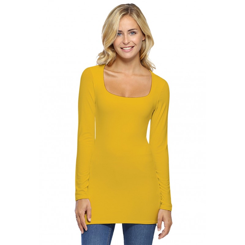 T-shirt long col carré doublé devant manches longues en viscose T-shirt long col carré doublé devant manches longues en viscose