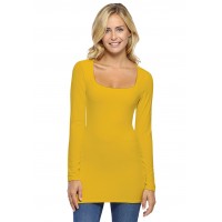 T-shirt long col carré doublé devant manches longues en viscose
