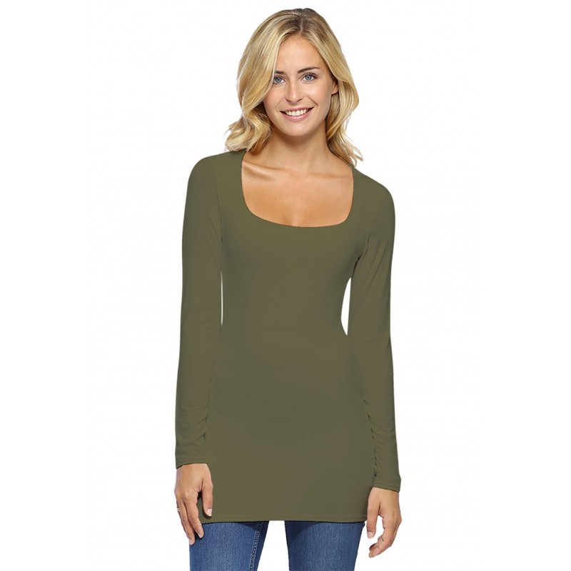 T-shirt long col carré doublé devant manches longues en viscose T-shirt long col carré doublé devant manches longues en viscose