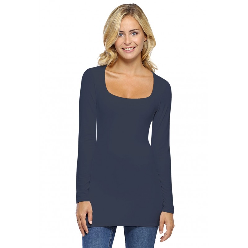 T-shirt long col carré doublé devant manches longues en viscose T-shirt long col carré doublé devant manches longues en viscose