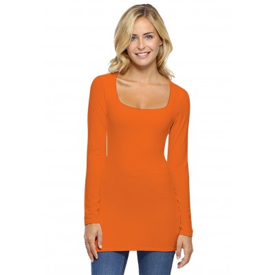 T-shirt long col carré doublé devant manches longues en viscose