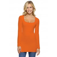 T-shirt long col carré doublé devant manches longues en viscose