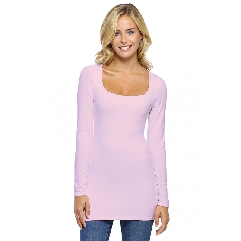 T-shirt long col carré doublé devant manches longues en viscose T-shirt long col carré doublé devant manches longues en viscose