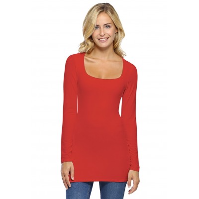 T-shirt long col carré doublé devant manches longues en viscose