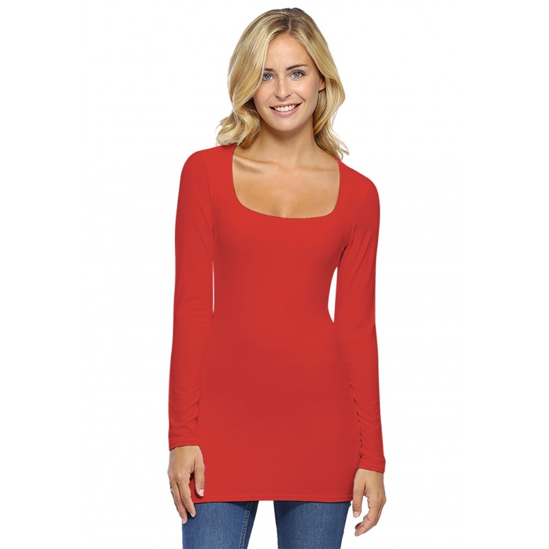 T-shirt long col carré doublé devant manches longues en viscose T-shirt long col carré doublé devant manches longues en viscose