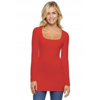 T-shirt long col carré doublé devant manches longues en viscose