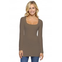 T-shirt long col carré doublé devant manches longues en viscose