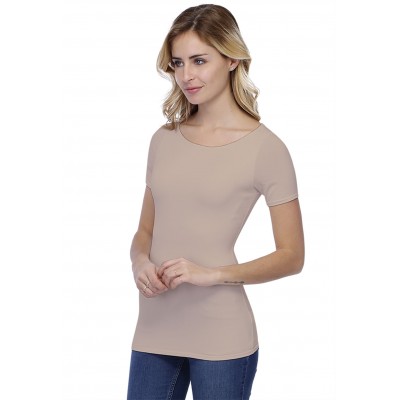T-shirt col bateau doublé devant manches courtes en modal DORIS03