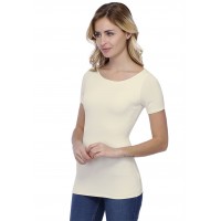 T-shirt col bateau doublé devant manches courtes en modal DORIS03
