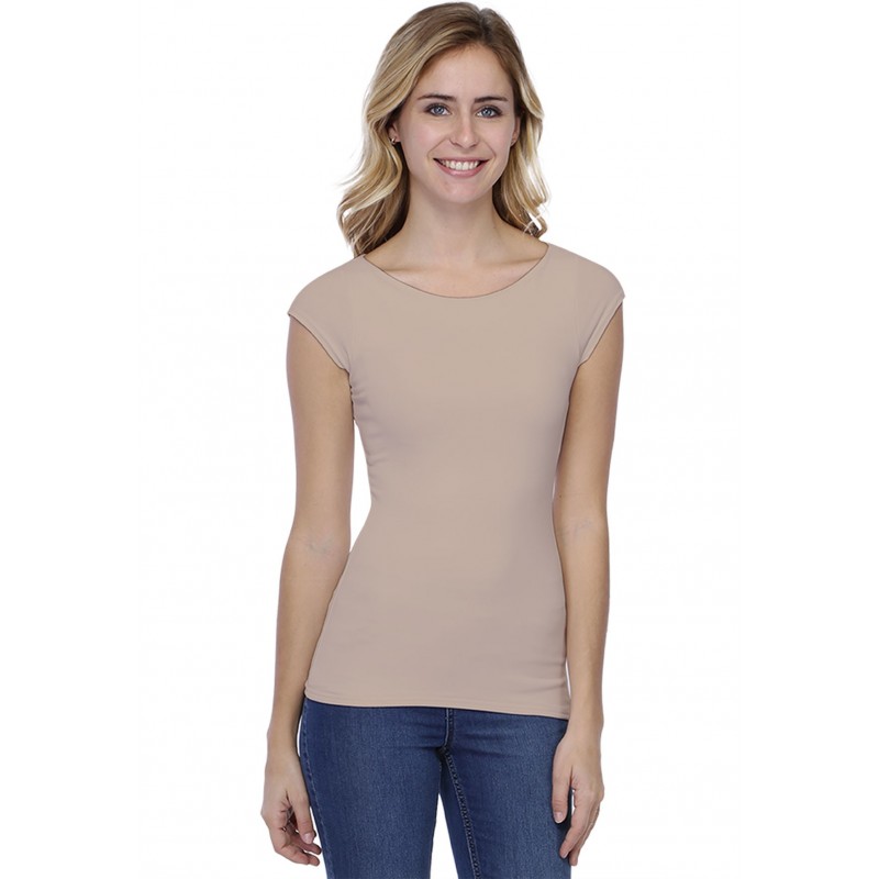 T-shirt col bateau doublé devant manches courtes en modal DORIS02 T-shirt col bateau doublé devant manches courtes en modal DORIS02