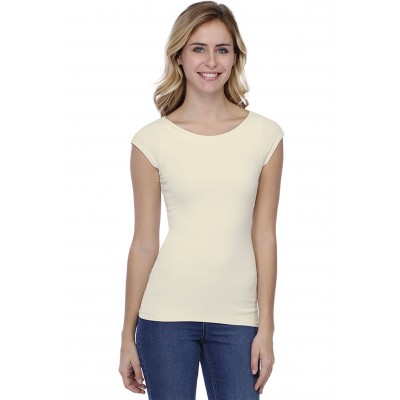 T-shirt col bateau doublé devant manches courtes en modal DORIS02