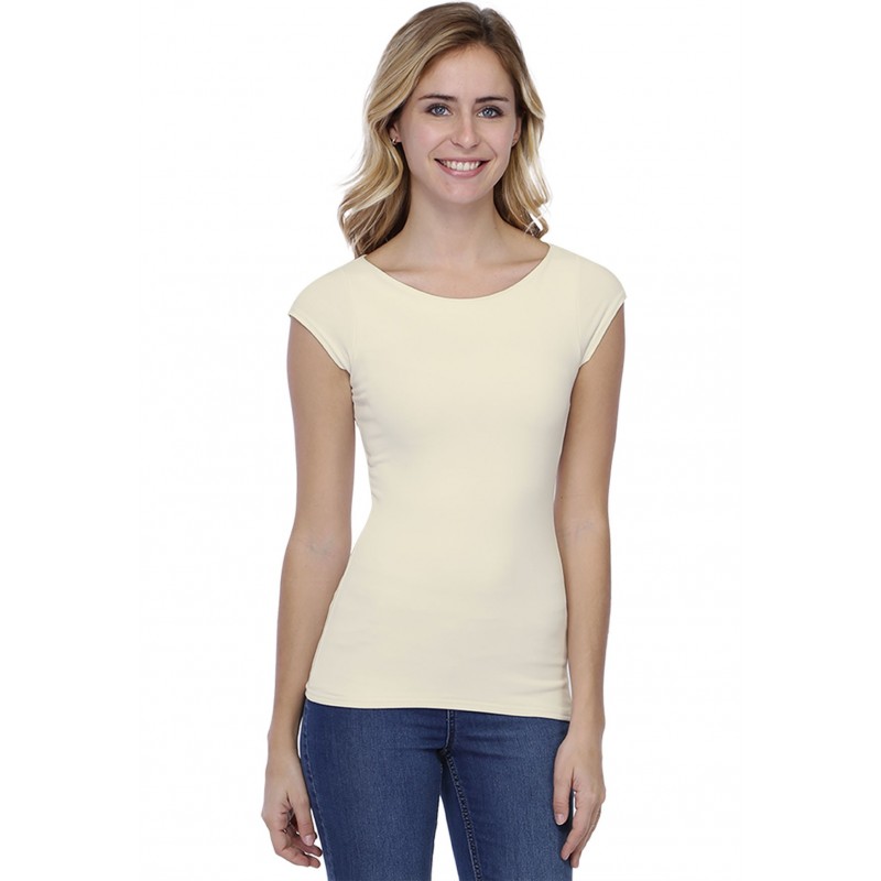 T-shirt col bateau doublé devant manches courtes en modal DORIS02 T-shirt col bateau doublé devant manches courtes en modal DORIS02