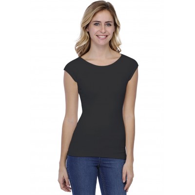 T-shirt col bateau doublé devant manches courtes en modal DORIS02