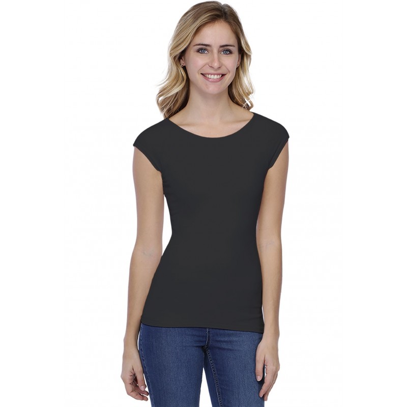 T-shirt col bateau doublé devant manches courtes en modal DORIS02 T-shirt col bateau doublé devant manches courtes en modal DORIS02