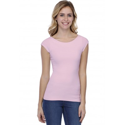 T-shirt col bateau doublé devant manches courtes en modal DORIS02