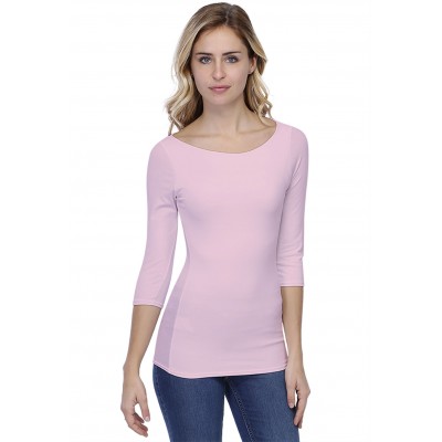 T-shirt col bateau doublé devant manches 3-4 en modal DORIS04