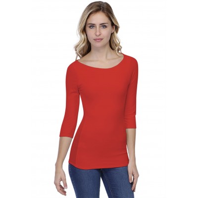 T-shirt col bateau doublé devant manches 3-4 en modal DORIS04