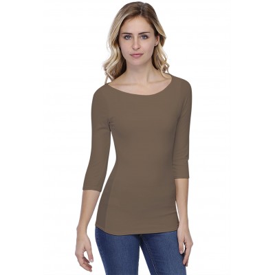 T-shirt col bateau doublé devant manches 3-4 en modal DORIS04