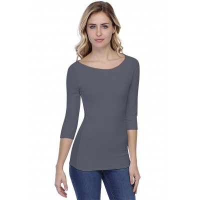 T-shirt col bateau doublé devant manches 3-4 en modal DORIS04