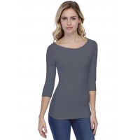 T-shirt col bateau doublé devant manches 3-4 en modal DORIS04