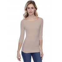 T-shirt col bateau doublé devant manches 3-4 en modal DORIS04