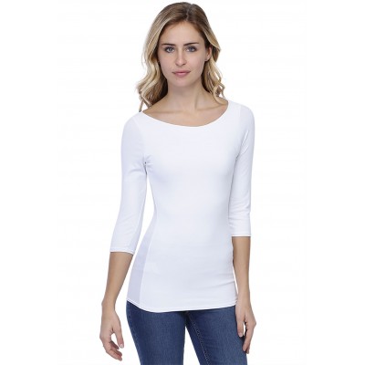 T-shirt col bateau doublé devant manches 3-4 en modal DORIS04