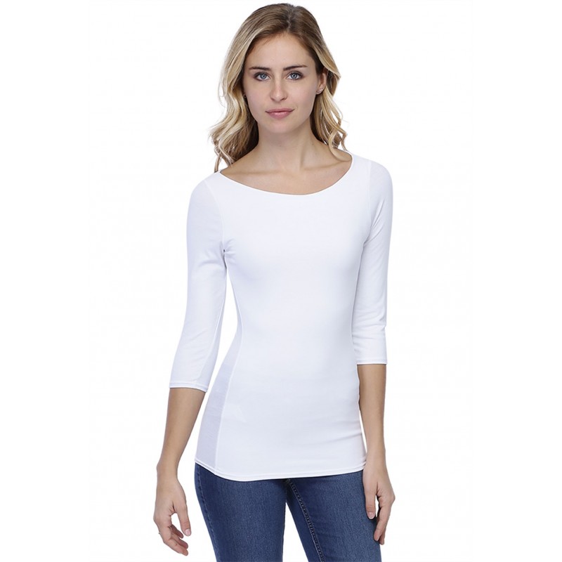 T-shirt col bateau doublé devant manches 3-4 en modal DORIS04 T-shirt col bateau doublé devant manches 3-4 en modal DORIS04