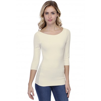T-shirt col bateau doublé devant manches 3-4 en modal DORIS04