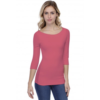 T-shirt col bateau doublé devant manches 3-4 en modal DORIS04