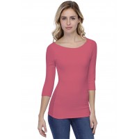 T-shirt col bateau doublé devant manches 3-4 en modal DORIS04