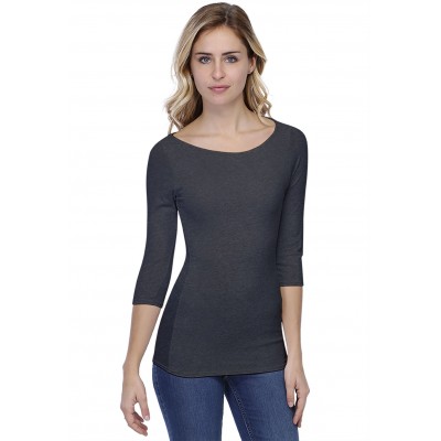 T-shirt col bateau doublé devant manches 3-4 en modal DORIS04