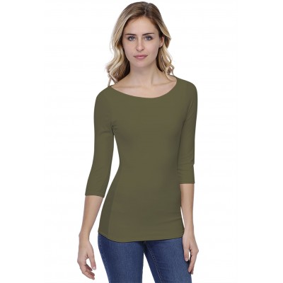 T-shirt col bateau doublé devant manches 3-4 en modal DORIS04