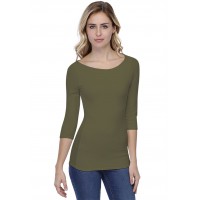 T-shirt col bateau doublé devant manches 3-4 en modal DORIS04