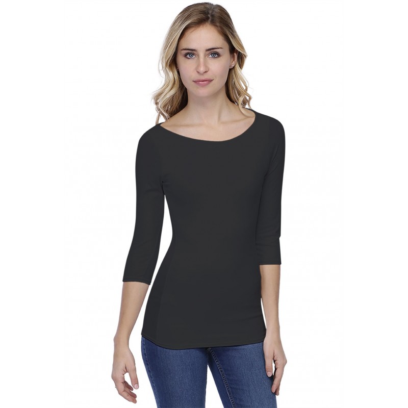 T-shirt col bateau doublé devant manches 3-4 en modal DORIS04 T-shirt col bateau doublé devant manches 3-4 en modal DORIS04