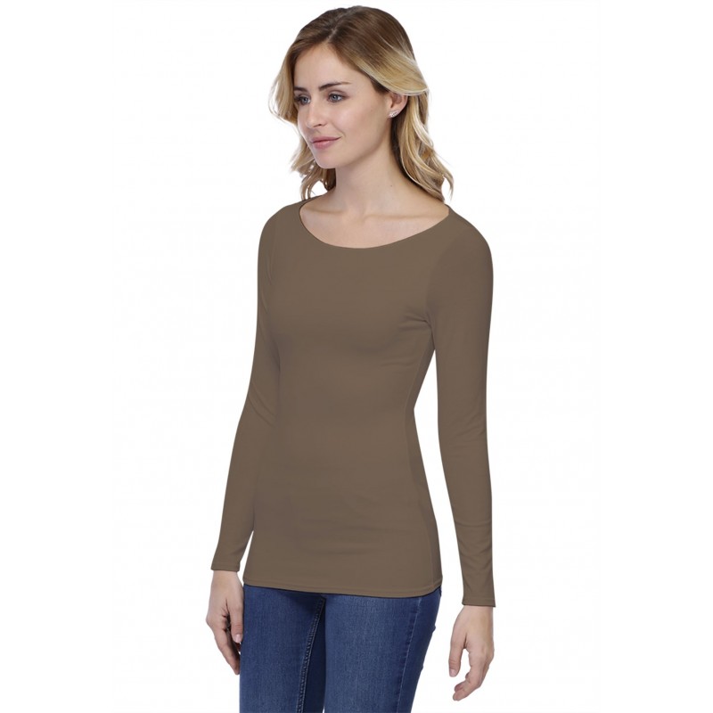 T-shirt col bateau doublé devant manches longues en modal DORIS05 T-shirt col bateau doublé devant manches longues en modal DORIS05