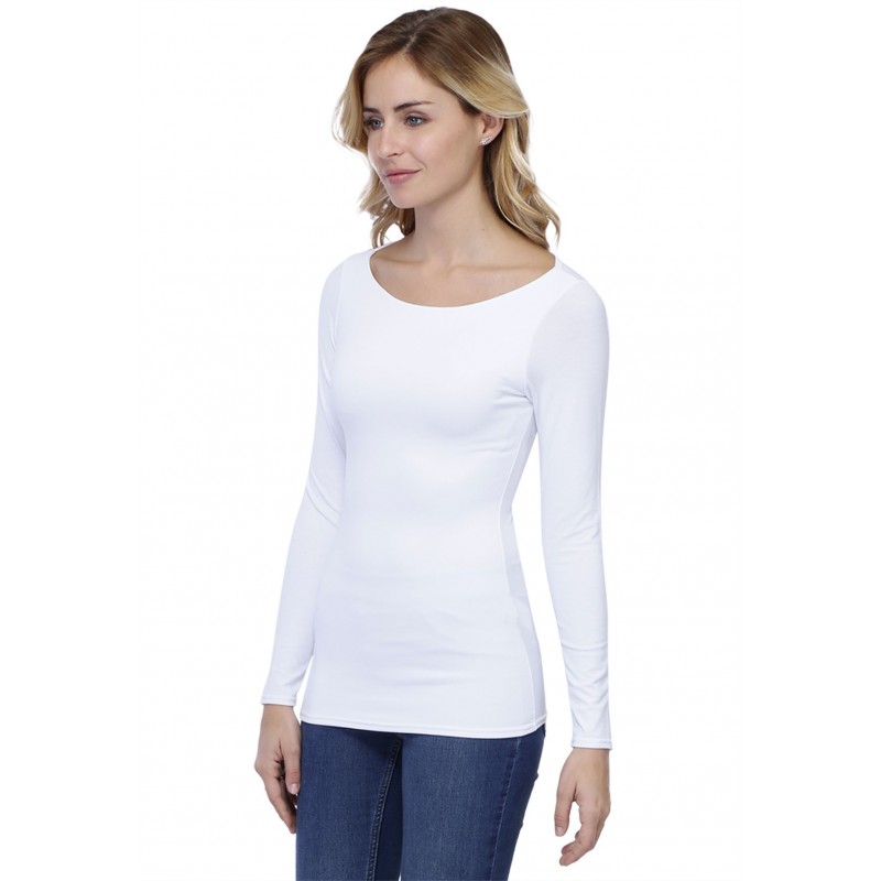T-shirt col bateau doublé devant manches longues en modal DORIS05 T-shirt col bateau doublé devant manches longues en modal DORIS05