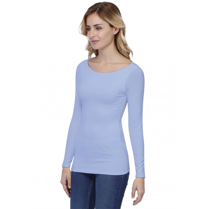 T-shirt col bateau doublé devant manches longues en modal DORIS05 T-shirt col bateau doublé devant manches longues en modal DORIS05