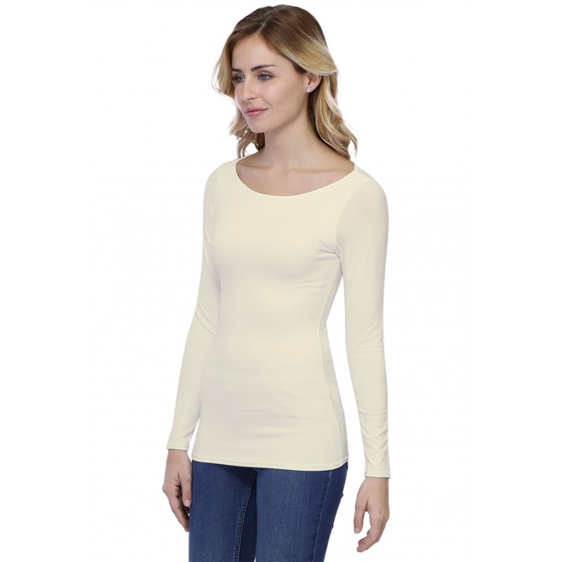 T-shirt col bateau doublé devant manches longues en modal DORIS05 T-shirt col bateau doublé devant manches longues en modal DORIS05
