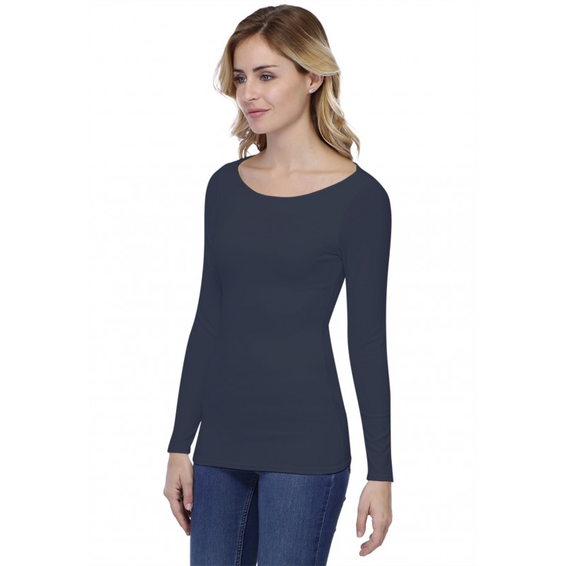 T-shirt col bateau doublé devant manches longues en modal DORIS05 T-shirt col bateau doublé devant manches longues en modal DORIS05
