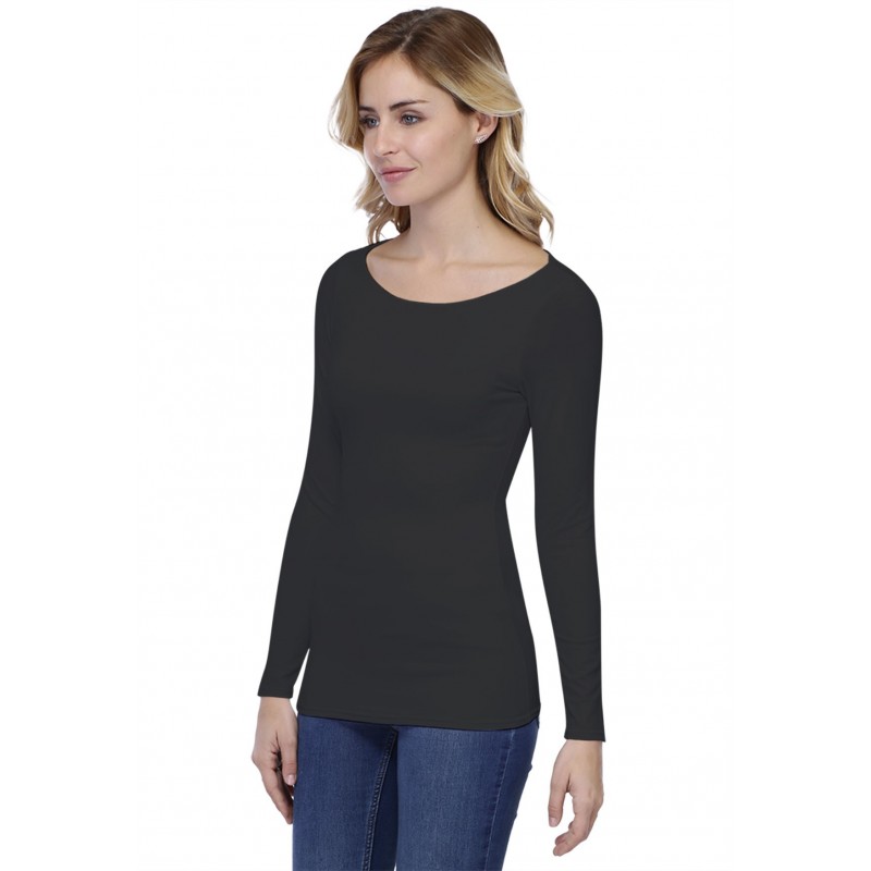 T-shirt col bateau doublé devant manches longues en modal DORIS05 T-shirt col bateau doublé devant manches longues en modal DORIS05