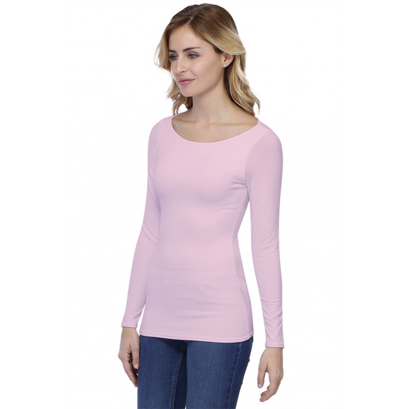 T-shirt col bateau doublé devant manches longues en modal DORIS05 T-shirt col bateau doublé devant manches longues en modal DORIS05