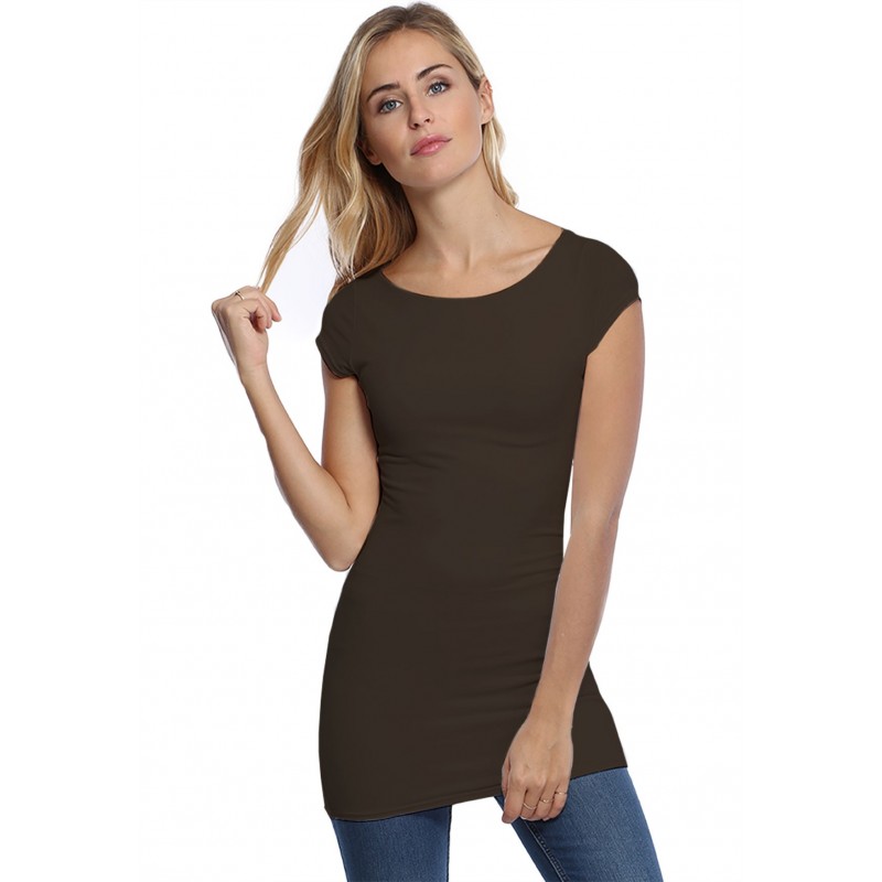 T-shirt long col bateau doublé devant en modal DORIS07 T-shirt long col bateau doublé devant en modal DORIS07