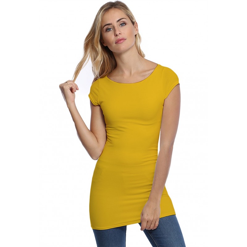T-shirt long col bateau doublé devant en modal DORIS07 T-shirt long col bateau doublé devant en modal DORIS07