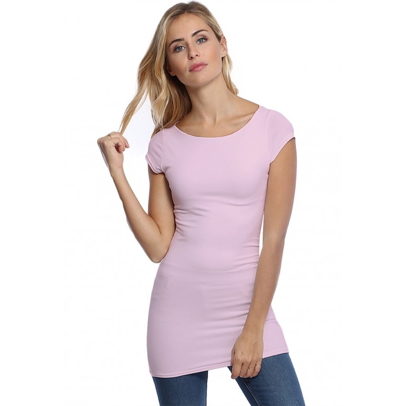 T-shirt long col bateau doublé devant en modal DORIS07 T-shirt long col bateau doublé devant en modal DORIS07