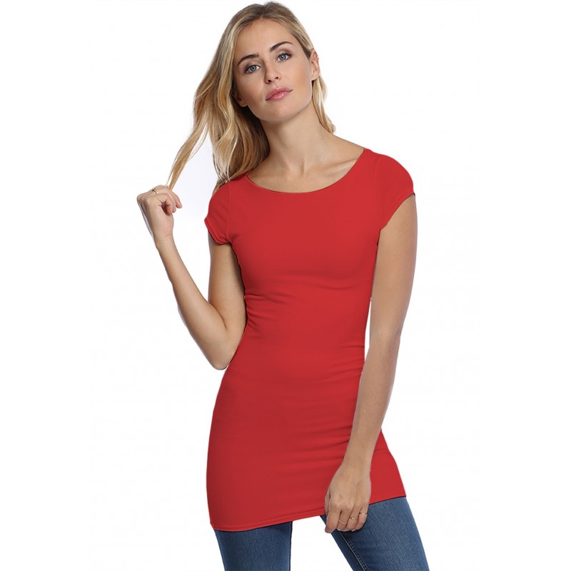 T-shirt long col bateau doublé devant en modal DORIS07 T-shirt long col bateau doublé devant en modal DORIS07