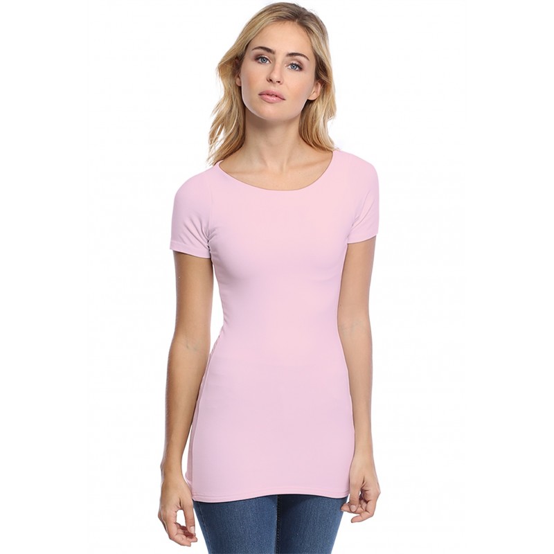 T-shirt long col bateau doublé devant manches courtes DORIS T-shirt long col bateau doublé devant manches courtes DORIS