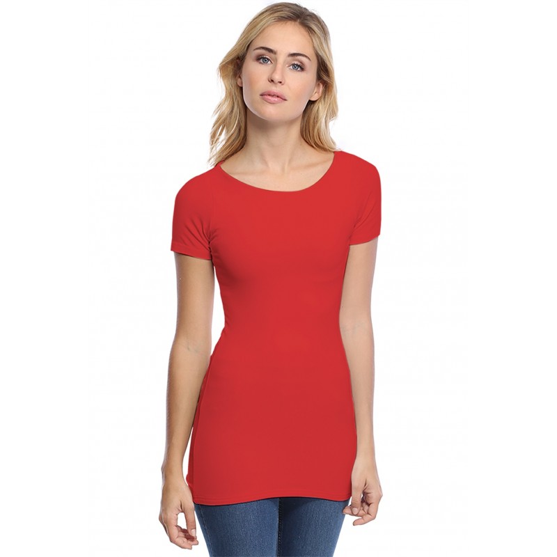 T-shirt long col bateau doublé devant manches courtes DORIS T-shirt long col bateau doublé devant manches courtes DORIS